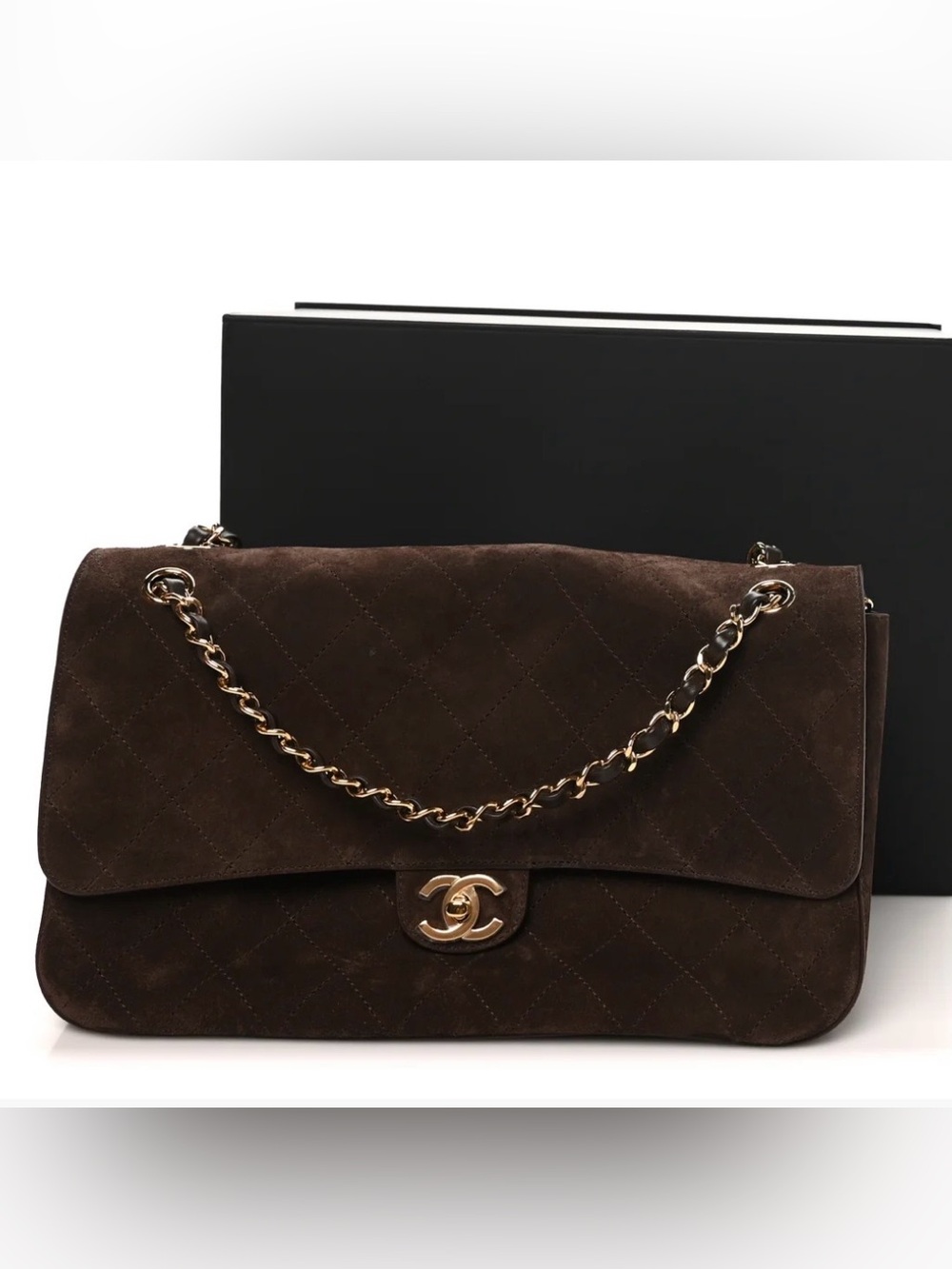 CHANEL
Suede Calfskin Small Souplissimo Maxi Flap Dark Brown